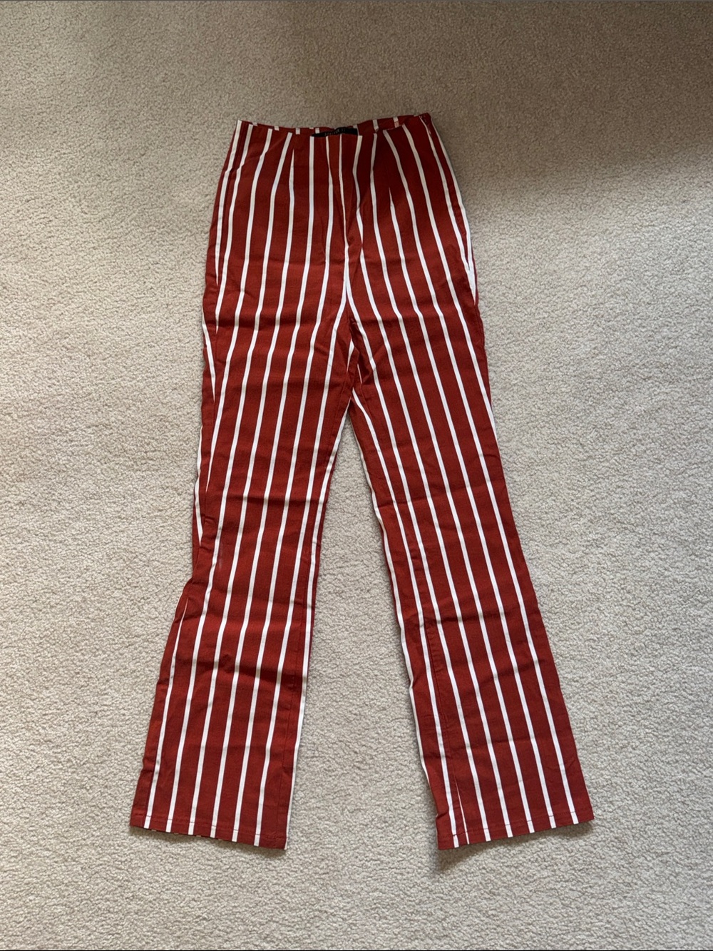 NWOT F21 Rustic Orange Red Vertical Stripe Elastic Wide-Leg Pants
